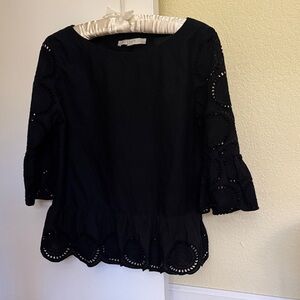LOFT Black Eyelet Blouse Size MP